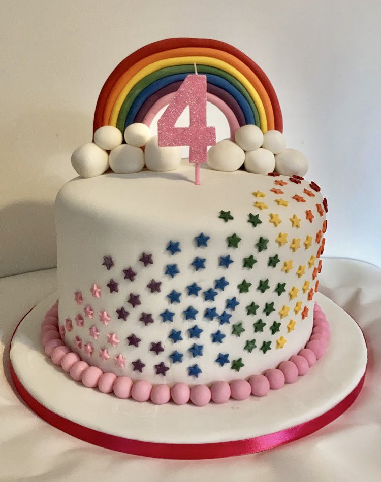 Brooksmeisters's tweet photo. Todays bake - a layered vanilla sponge in rainbow colours filled with raspberry jam &amp; buttercream before being covered with a sugar paste icing &amp; rainbow decoration for a little girls 4th birthday! #besbokebake #custommadecake #potsandflours #rainbowcake #occasioncake 🌈🍰😍 https://t.co/TXSnAr8940