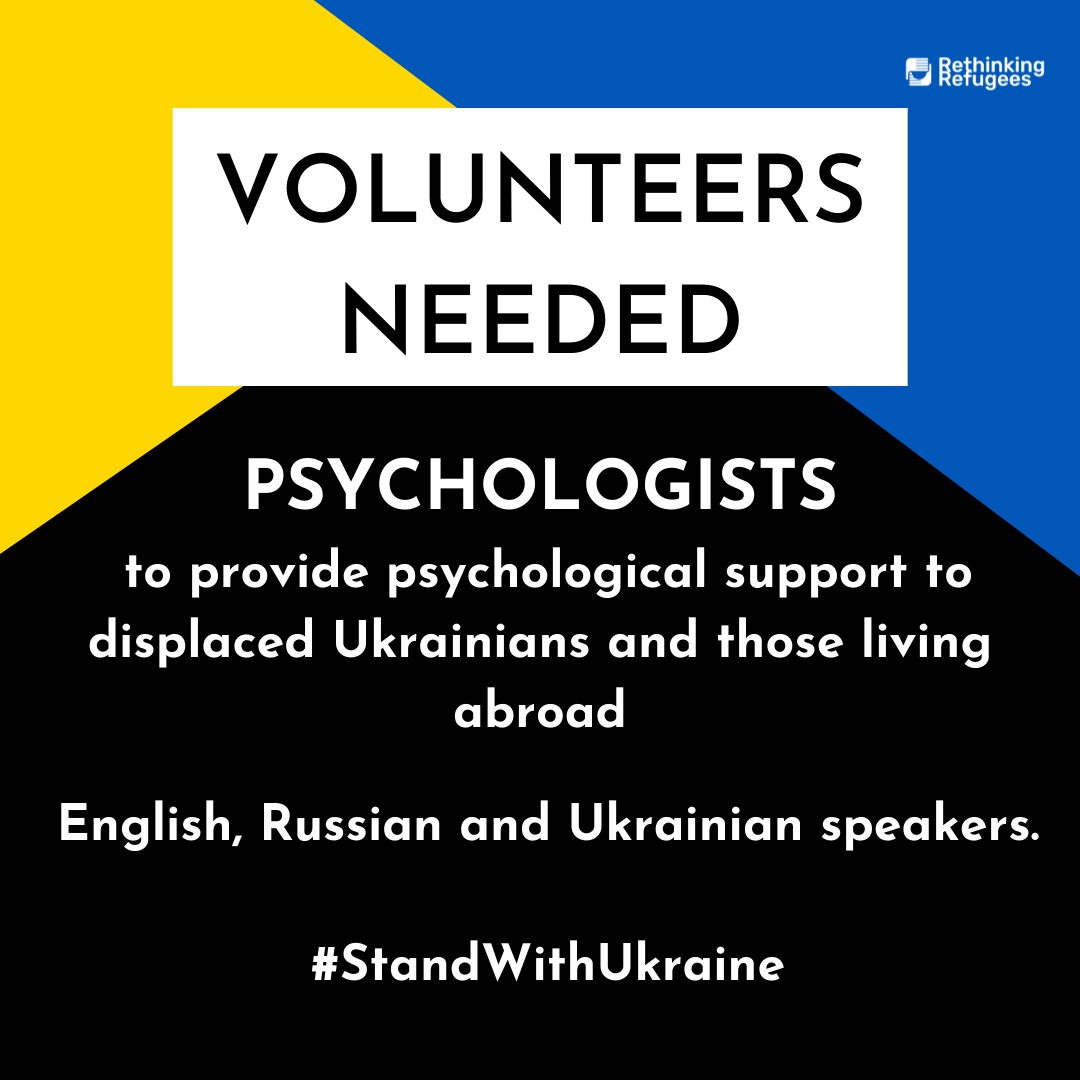 Sindhuja121's tweet photo. We are looking for volunteers who can provide #psychological support to displaced Ukrainians in English, Ukrainian or Russian.

If you are interested, please contact us at 
@rethinkrefugee1
 or get in touch with me
@Sindhuja121 

#clinicalpsychology #academictwitter https://t.co/BYoBwuUhpi