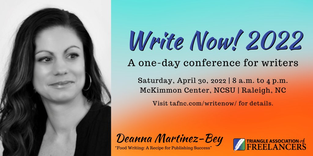 TAFreelancers's tweet photo. Love food? (I mean who doesn't right?) The Write Now! 2022 Conference will feature a panel of renowned food writers; Sandra Gutierrez, Deanna Martinez-Bey, and Brian Adornetto, who will talk about how to break into this delicious writing market!  #TAFWriteNow2022 #writerslife https://t.co/01UrnKC8Of