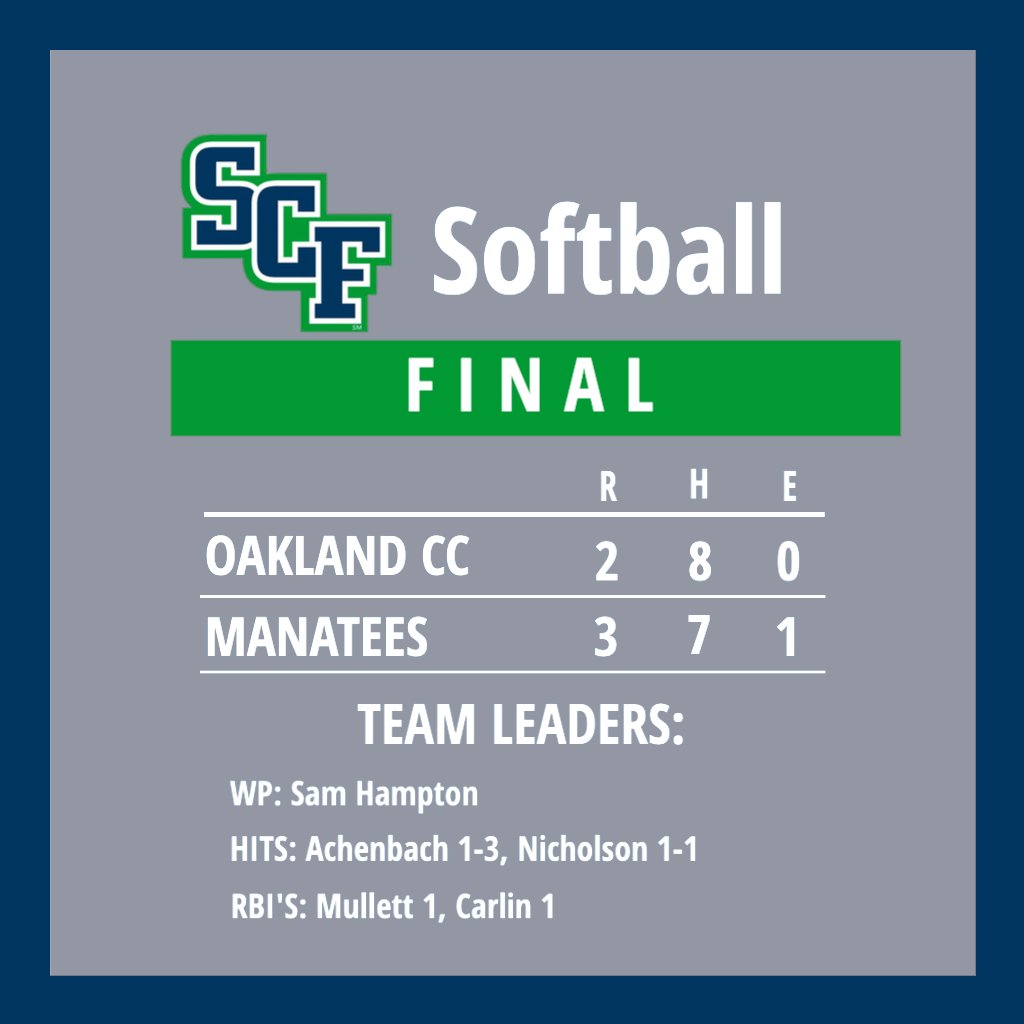 SCFManatees's tweet photo. Softball takes game 1 in the bottom of the seventh. https://t.co/NfzxlFIEHp