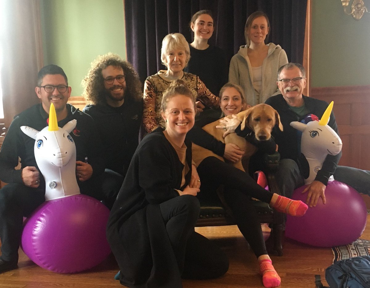 AC_Hackney's tweet photo. Recent "Meeting of the Minds" in Boston  group photo, @DrKateAckerman @LouiseMBurke @TStellingwerff @IdaHeikura + Female Athlete Program staff= @RKKelly3 + Margo Cramer + @BSHoltzman + Aleaka (canine) + 🦄🦄. 4 days of High Energy Science work/ talks - #REDs #FemaleAthlete🤓🏃‍♀️👩‍🔬 https://t.co/XsiBTXjSl5