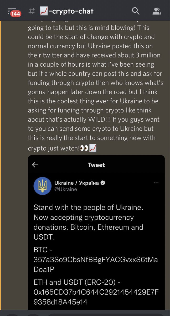 girls0932's tweet photo. #Ukraine #Ukrainiens #PeaceNotWar #TheWorldStandsWithUkraine #crypto #cryptohelpingukraine 🤍✨🤗 @TheComputerKid_ Thank you for This! @metamonkeysnfts Our crypto chat always be lit 🔥💪⭐️ https://t.co/VmxEE8cMwm