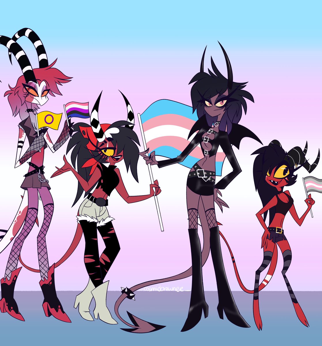 _cosmicbrownee_'s tweet photo. Here’s your daily reminder that trans people are important and deserve respect! 💖
🏳️‍⚧️✨✨

#helluvaboss #helluvabossoc #helluvabossfankid #salliemay #stolitz #moxmil #helluvabosscheryl #transpride https://t.co/APi5snZJcJ