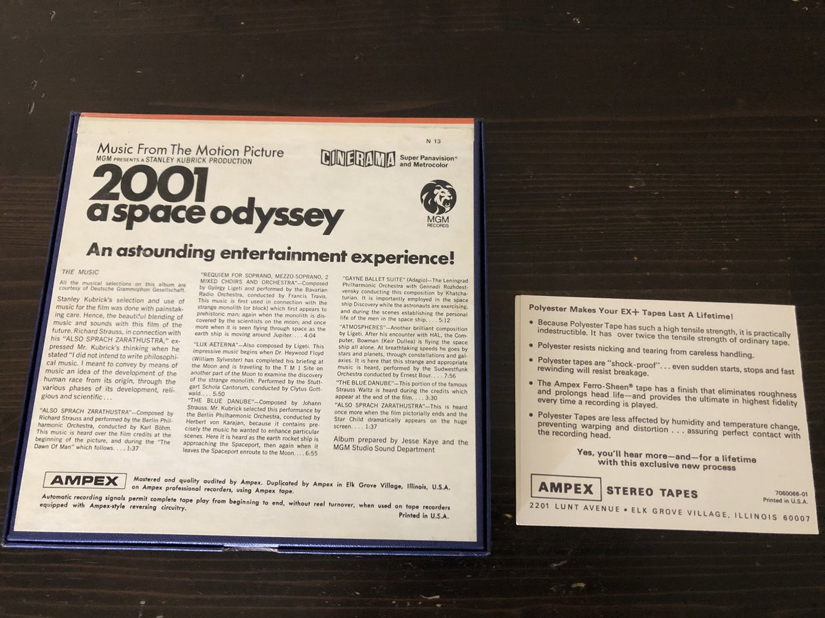 MrSaratoga's tweet photo. #nowspinning #r2r #nowpplaying #reel #tape

1968 score to Stanley Kubrick’s 2001 : A Space Odyssey

Catalog : MGM MGA/N 13, AMPEX 7.5 ips reel to reel, made in Elk Grove Village ILL, 1968 https://t.co/P2qllNADdQ