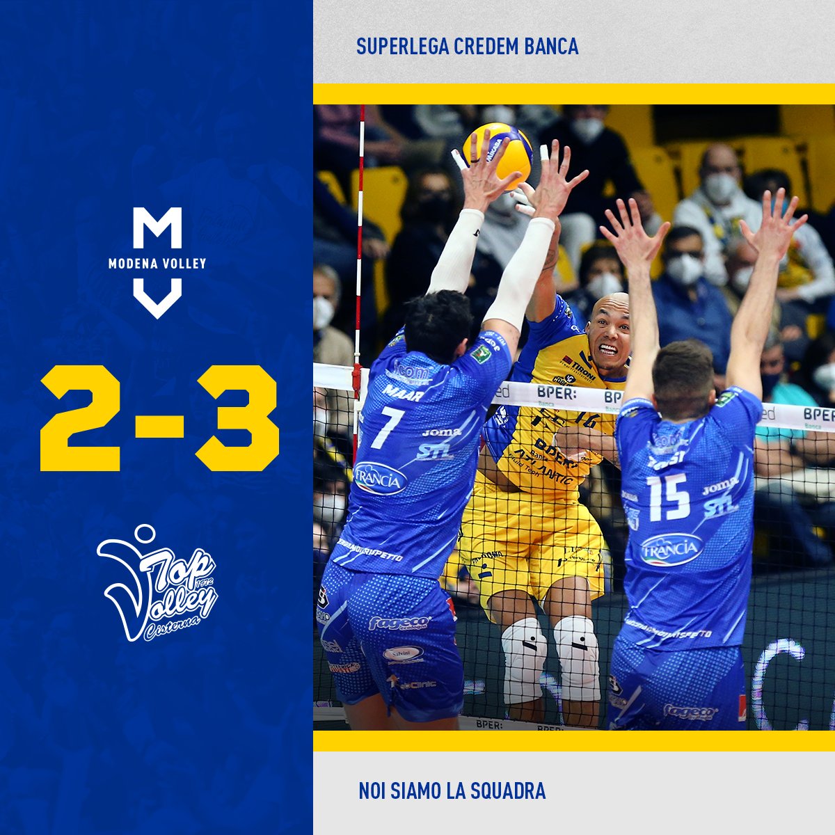 modenavolley's tweet photo. #ModenaCisterna
Cisterna ci mette il cuore, la forza e la grinta e si porta a casa il tie-break. Complimenti ai nostri avversari! https://t.co/gmkABhCYxR