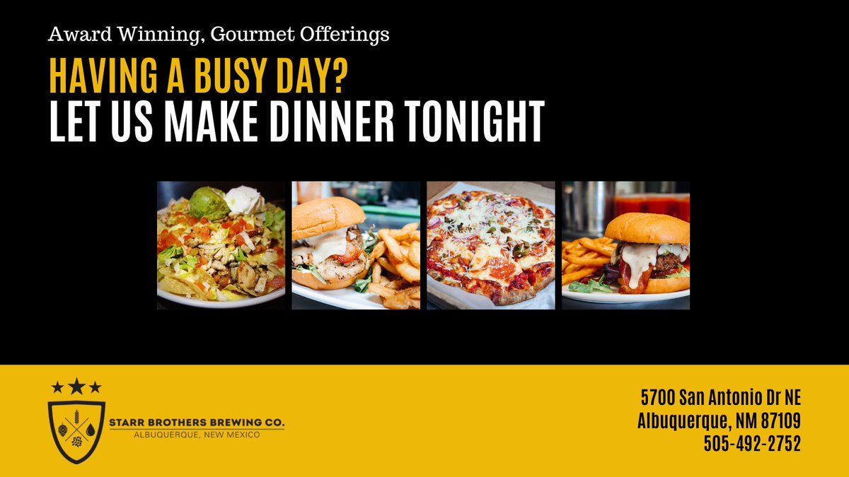 Are you having a busy day? Let us make dinner tonight. Dine in or order online.  From our kitchen to yours, we are here to make your night extra special. #craftbeer  #nmbreweries #abqbreweries #bestbreweryABQ #abqbreweries #drinklocalabq #ABQCraftBeer
ow.ly/f7Tm50HYOGC
