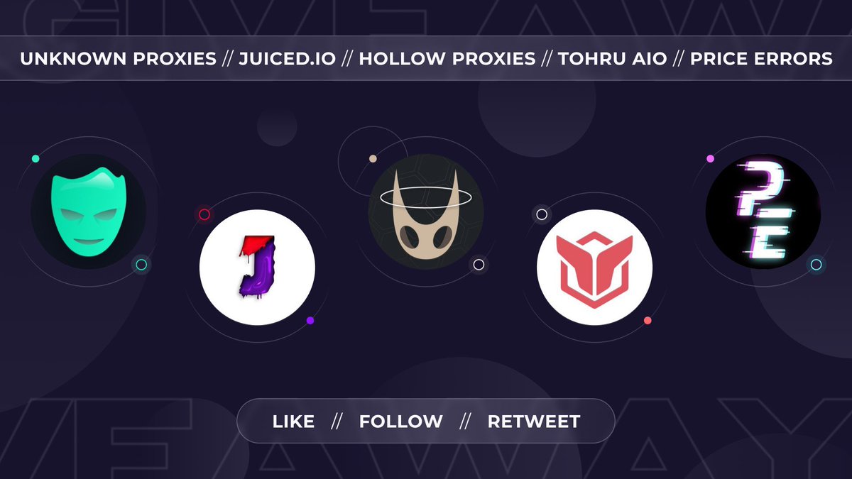 PriceErrors's tweet image. 🎉GIVEAWAY TIME🎉

@PriceErrors - 1x FREE MONTH 

@UnknownProxies - 2x 3GB Reserve Data 

@JuicedIO - 1x Monthly 

@HollowProxies - 5x 5GB

@TohruAIO_ - 1x Renewal License

How to qualify…
LIKE ✅
RETWEET 🔁
FOLLOW ALL ACCOUNTS 🙏