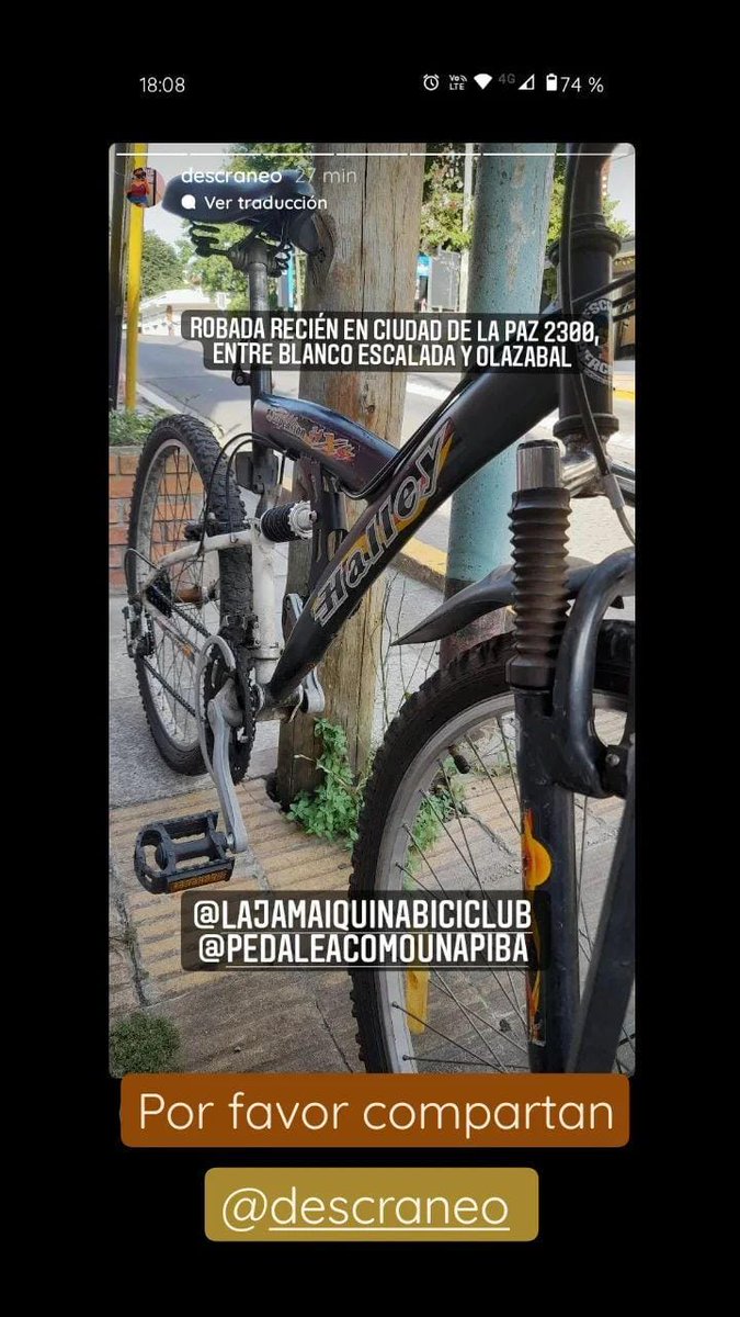 BrilloHonest's tweet photo. Hola gente. Sé que estarán ocupados, pero necesito un favor: le robaron la bicicleta a una amiga de mí hija. Si la ven avisen.  1141814550 Valen
RT!!!🙏
Gracias!!! https://t.co/RfoT6HIopO