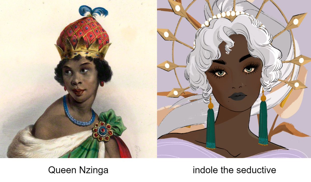 witchmatch's tweet photo. Meet Queen Nzinga x her @crypto_coven witch match Indole the Seductive.👑✨

Nzinga Mbande, ruler of Ndongo and Matamba (Northern Angola today), was a resilient leader who fought against the Portuguese and neighbouring opponents who questioned her legitimacy.

#BlackHistoryMonth https://t.co/0OgudBPOtJ
