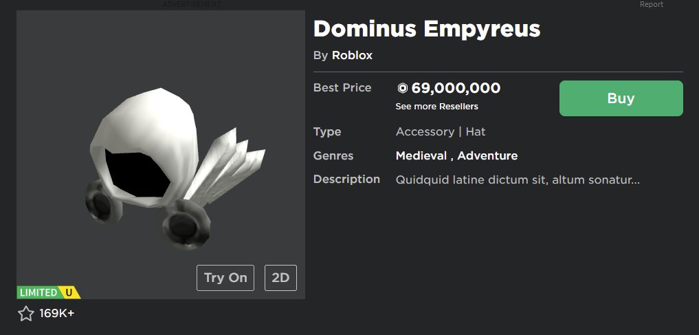 Dominus for low price - Roblox