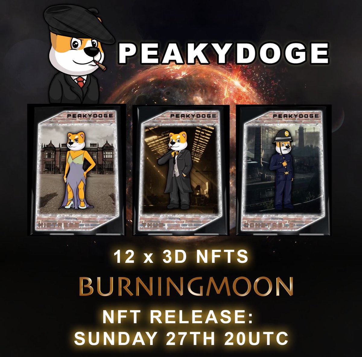 BurningMoonBSC's tweet photo. AMA WITH PEAKYDOGE Sunday 27th 7PM UTC ❤👇
💫 https://t.co/0ubPX8DbOZ 💫
@peakydoge #NFTs #BNB
Followed by NFT collab launch

💫 FOMO NFTS :
The earlier you buy the more $PeakyDoge Token you get! As the 30% of each buy  are directly distributed among the NFT holders! https://t.co/9isYVAkbr1