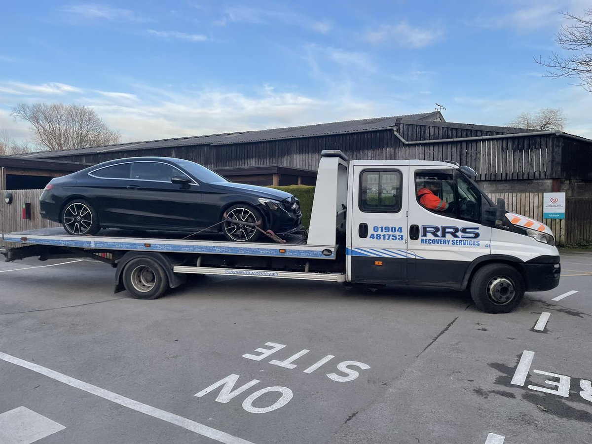 Car on its way to the car hospital. She saved us from a far worse fate. She doesn’t look too damaged… but she took a right frontal smash. Hope to get her back.