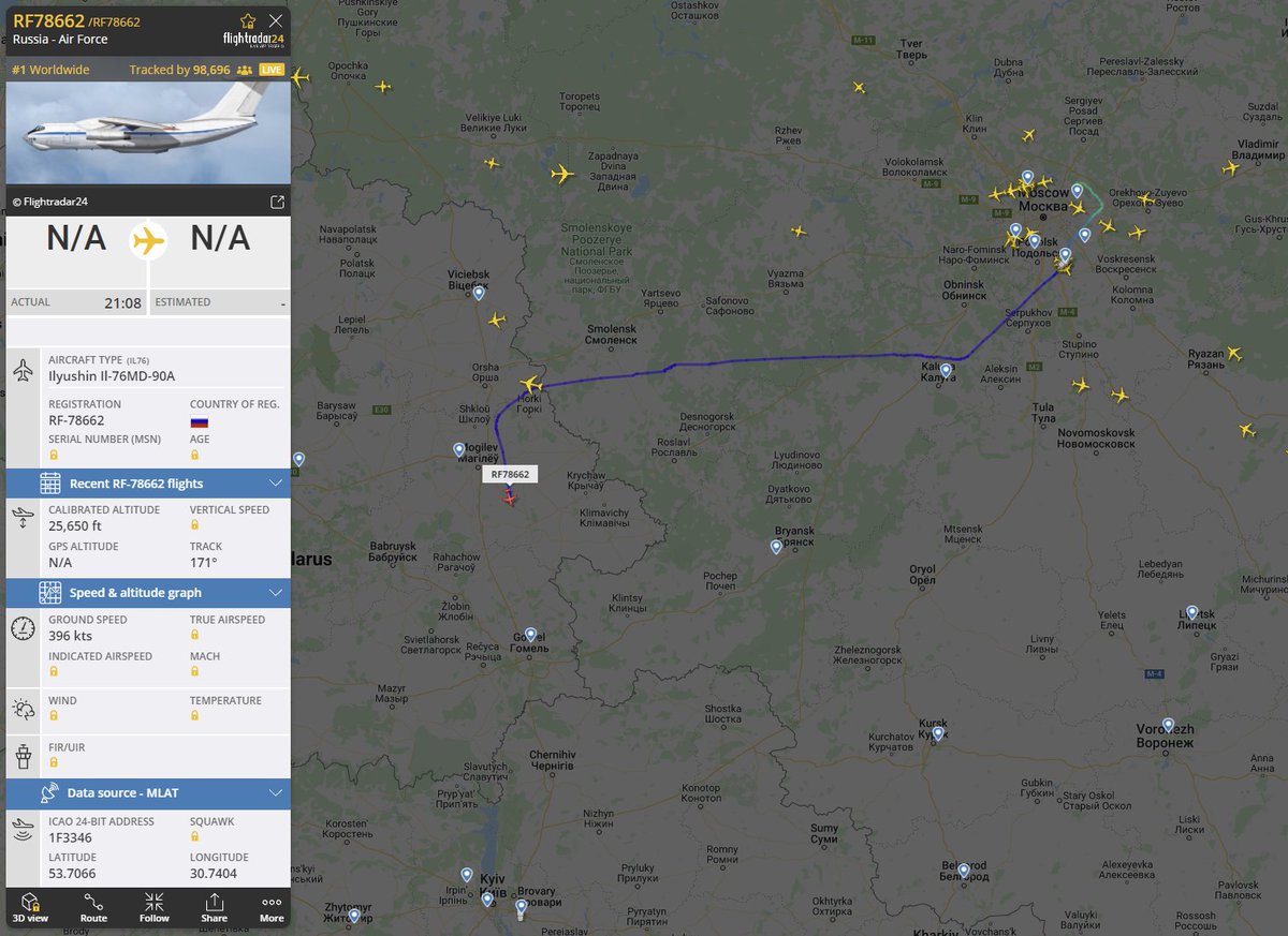 PLAirZone's tweet photo. 🇧🇾✈️ Rosyjski Ilyushin Il-76MD-90A 🇷🇺 kieruje się na południe Białorusi.

https://t.co/mvyVmvafuI

#wojna #war #UkraineRussiaConflict https://t.co/Y0NsG4OObW