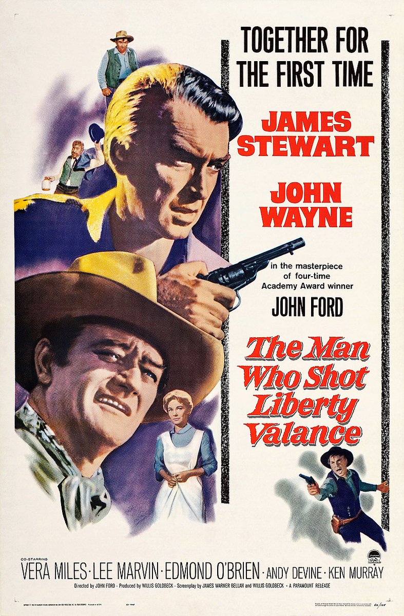 This year marks the 60th anniversary of the release of one of John Ford's great westerns---'The Man Who Shot Liberty Valance.' It was released on April 22, 1962. #western #JohnFord #JohnWayne #JimmyStewart #LeeMarvin #VeraMiles #LibertyValance