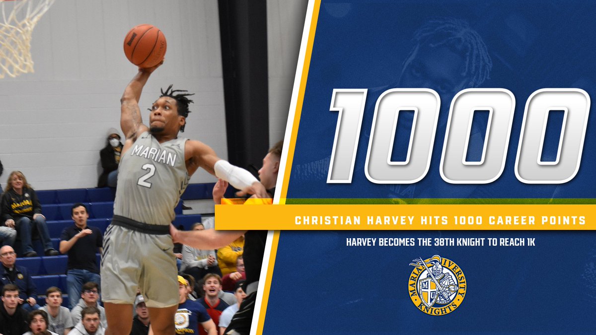 MUKnights's tweet photo. Big time performance for Christian Harvey!! 

A team-high 18 points to give him 1000 for his career, becoming the 38th player in @MarianMensBBall program history to do so! https://t.co/oqYFU7MwvZ