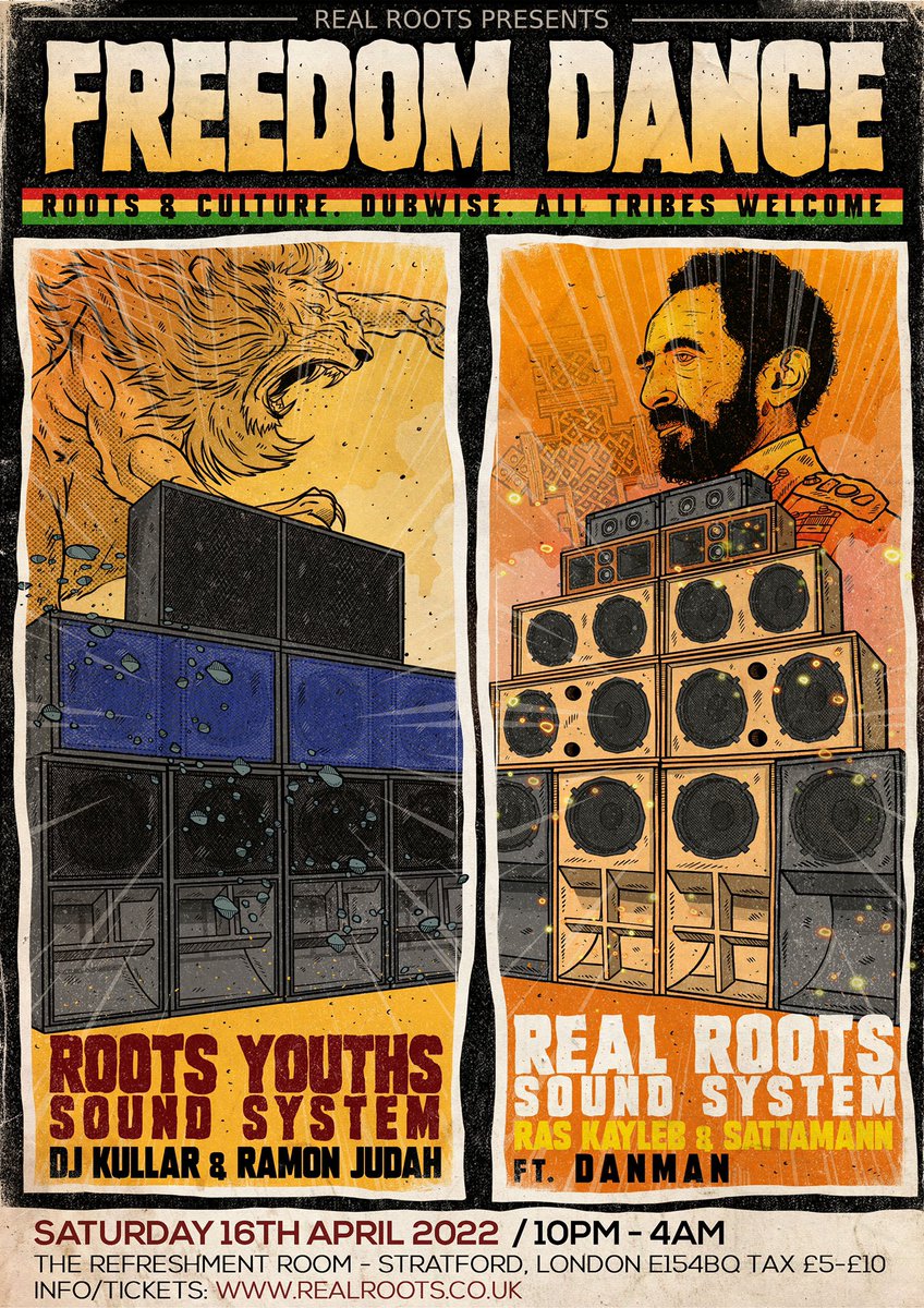 ReggaeLondon's tweet image. Saturday 16th April 2022 10pm-4am
“Freedom Dance”

TICKETS: ra.co/events/1505907
Real Roots Sound System
Sattamann with RAS KAYLEB ft. DANMAN
meets
Roots Youths Sound System
DJ Kullar ft. RAMON JUDAH
The Refreshment Room aka Stratford Dub Club, Stratford, London E15 4BQ