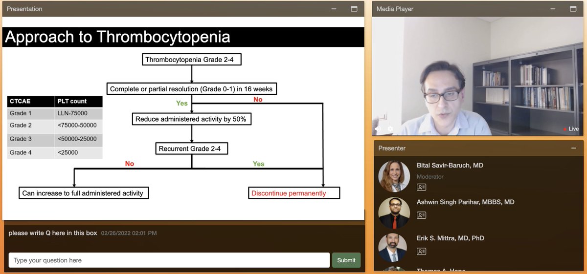 thomashopemd's tweet photo. Great NET case presentation by @DrAIravani today @SNM_MI. How do people modify PRRT in the setting of thrombocytopenia? Do most do dose reduction? https://t.co/hW5t7ODtpg