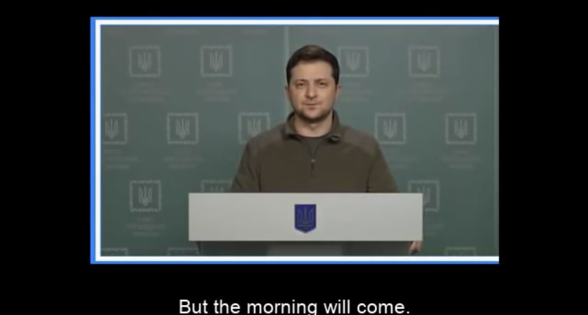 stutzky's tweet photo. It is nearly 1am in Ukraine. The words of the President of Ukraine: “The night will be rough, very rough. But the morning will come.” #Zelenksy #UkraineUnderAttack #StandWithUkriane https://t.co/urthxL8tGB