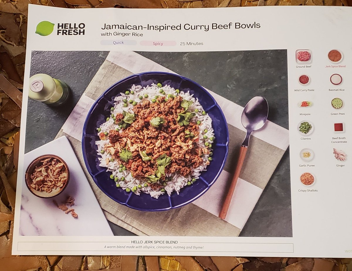 rodbstweets's tweet photo. Hello Fresh meal no. 114 
Jamaican-Inspired Curry Beef Bowls   with Ginger Rice

Good meal! The crunch of the crispy shallots was very satisfying.  Could have used more curry. 8/10
#HelloFreshLife https://t.co/nBRKOMOqev