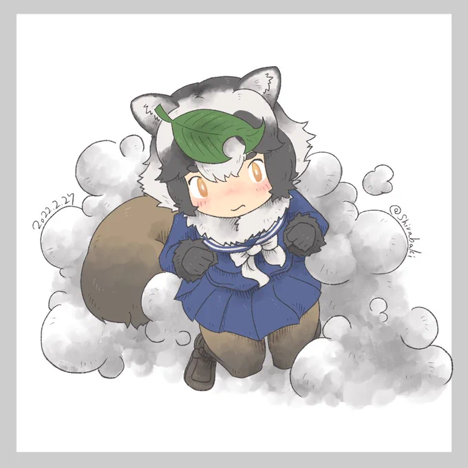 #けものフレンズ 
葉っぱでドロンなたぬぱんち君。結構良い感じに描けた気がする。 