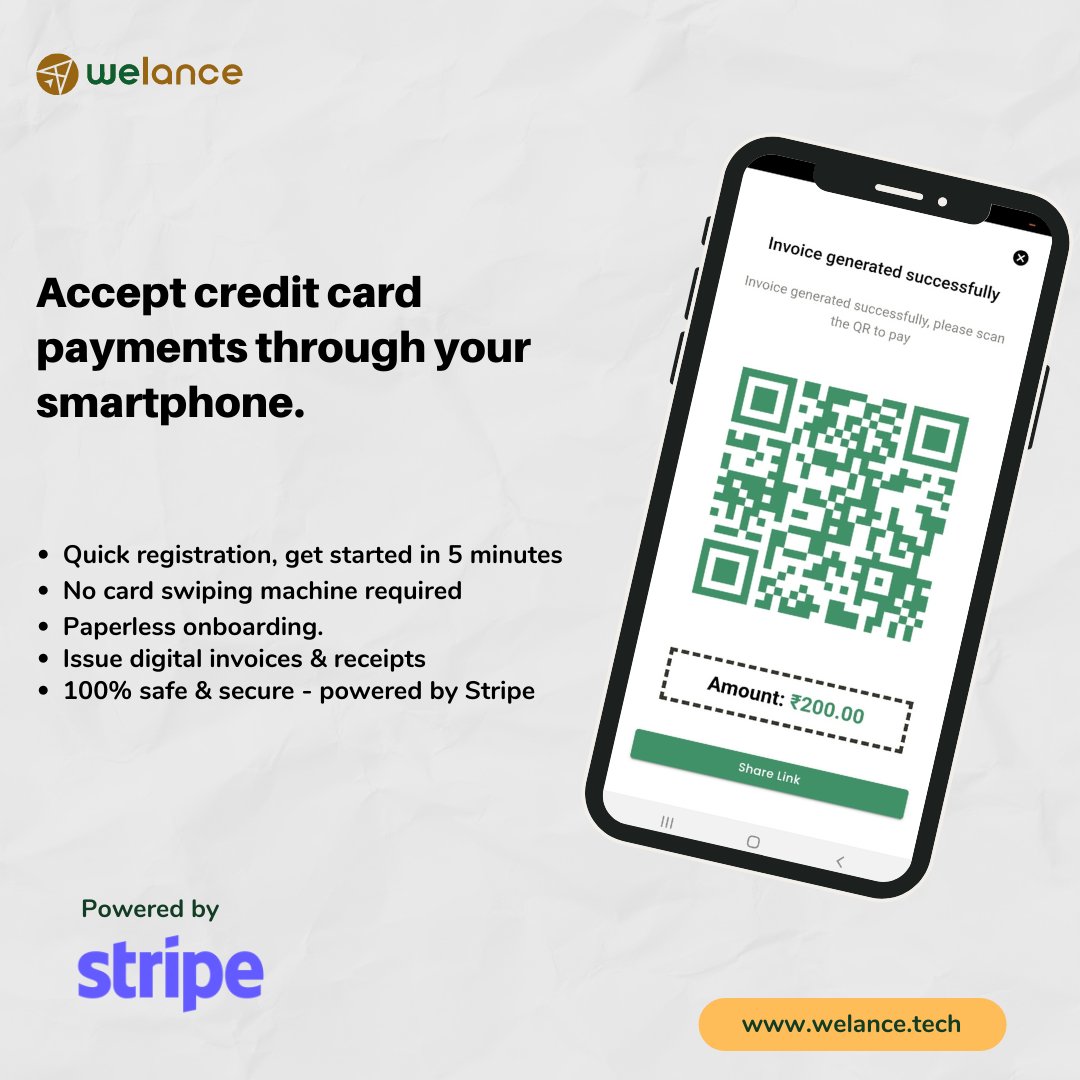 join_welance's tweet photo. Accept credit card payments through your smartphone

- No card swiping machine required
- Get started in 5 mins, completely paperless onboarding.
- 100% safe &amp; secure - payment powered by Stripe

#creatoreconomy  #freelancing #smallbusiness  #payments #business #creditcard https://t.co/obvb3q2OJx