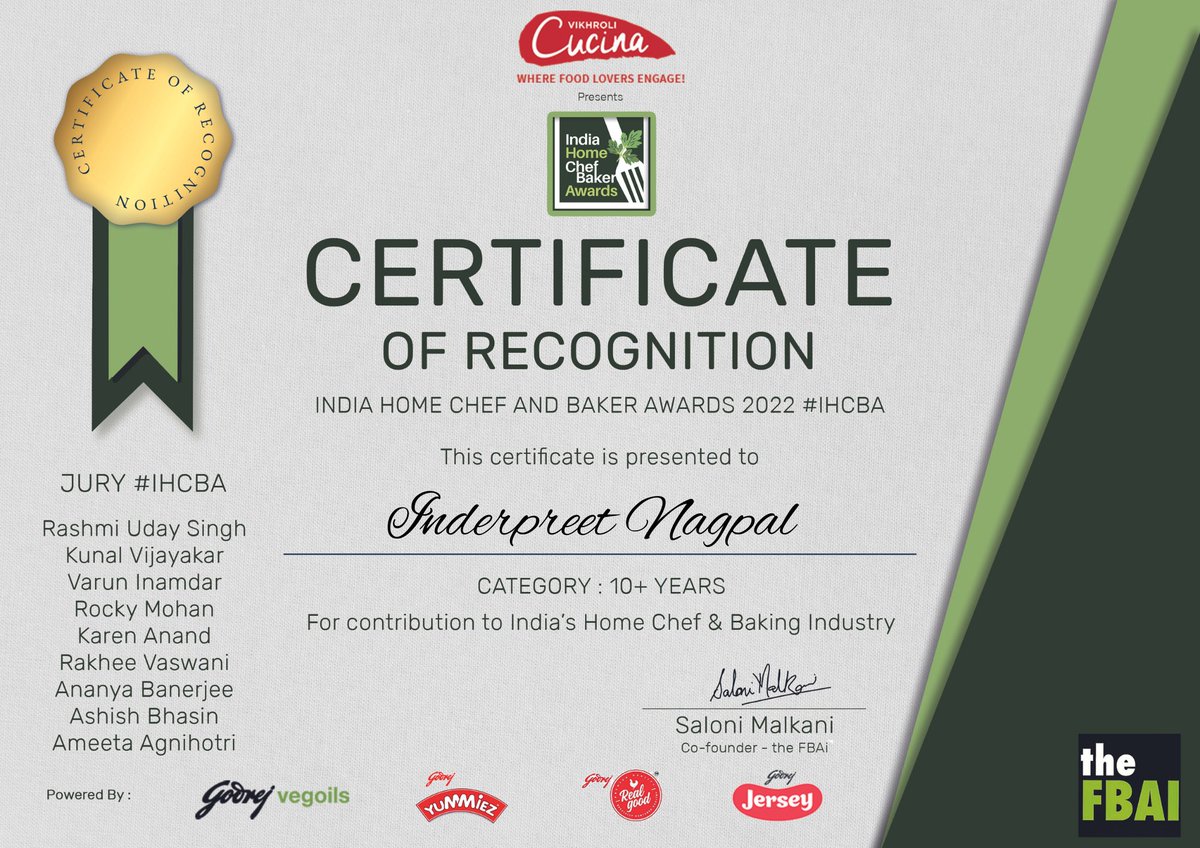 HerbsnSpices1's tweet photo. Thank you so much @thefbai @salloni
@VikhroliCucina #homechefmatters for this recognition award. This certificate Gives me lot of motivation to do much more on life😊🙏 https://t.co/KJmYaLi0hX