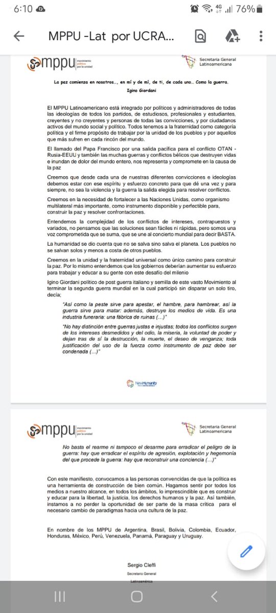 Detener la guerra en Ucrania y reconstruir el espacio de diálogo y negociación política. Si quieres la paz, prepara la paz. Comunicado del MPPU. mppu.org/it/fermare-la-…