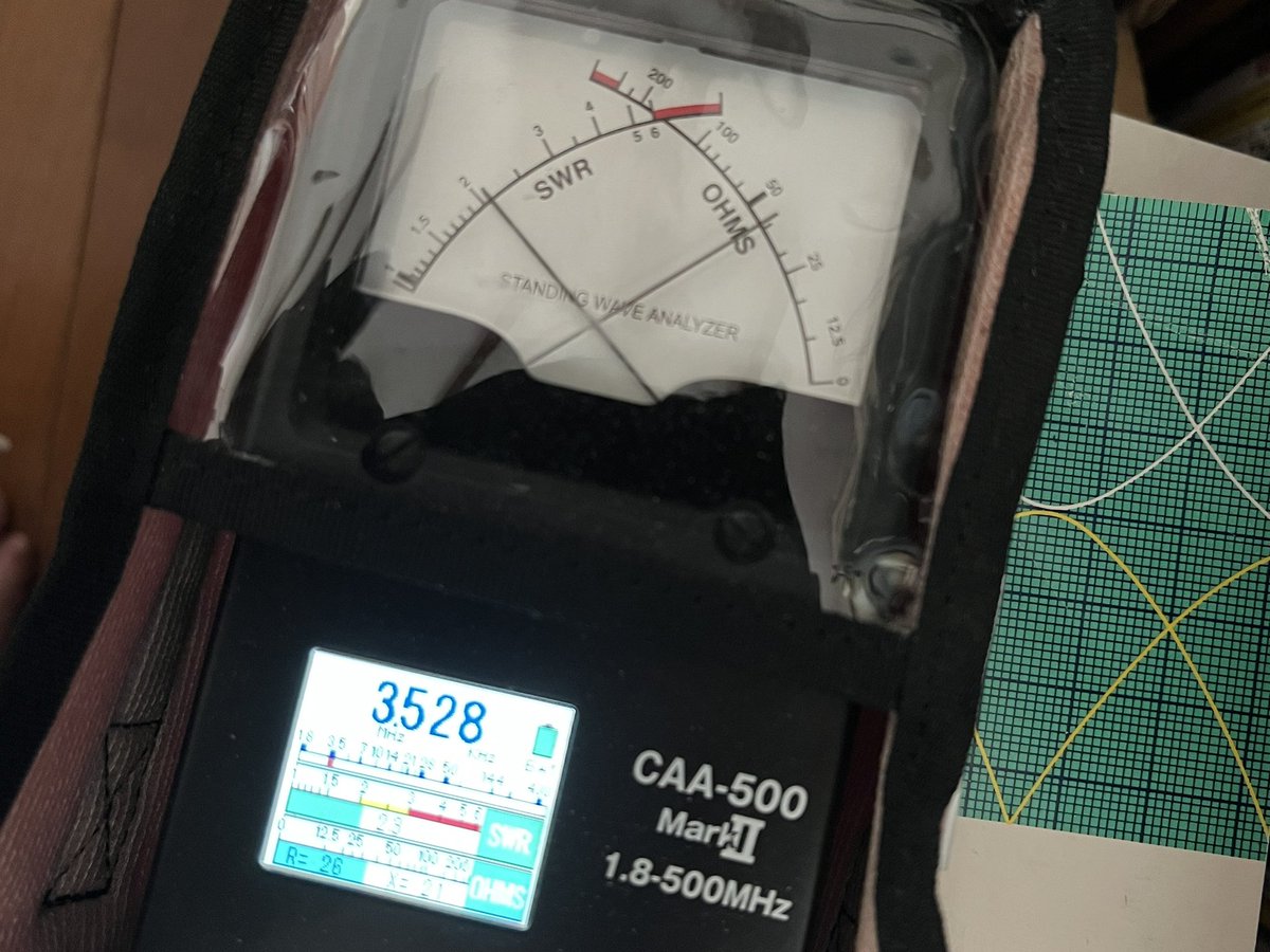 micromhos's tweet photo. 14と21Mhzの調整したら3.5のSWRが上がってしまった謎 https://t.co/egH2dNLnG9
