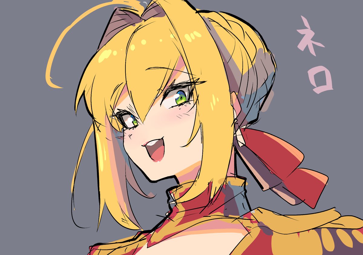 nero claudius (fate) ,nero claudius (fate/extra) 1girl blonde hair epaulettes green eyes solo ahoge open mouth  illustration images