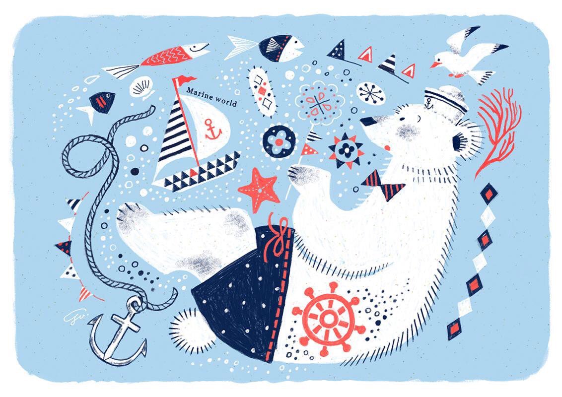 「❄️🐻‍❄🐟️🐻‍❄️❄️
#国際ホッキョクグマの日 
#illustra」|おおでゆかこ - イラストレーター 絵本作家のイラスト