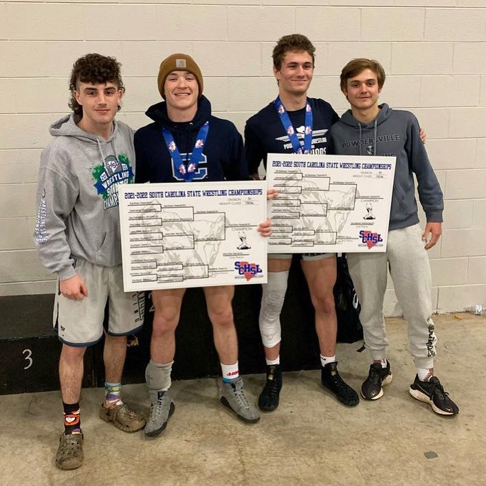 PowdersvilleHS's tweet photo. Congrats to Dylan Brooks and Nick Wattenbarger who are both officially ✌️-time State Champions! 🥇🥇Shout-out also to Landon Bishop and Noah Gregory for making it to State - proud of you all! 👊 https://t.co/8GkwDGHUio