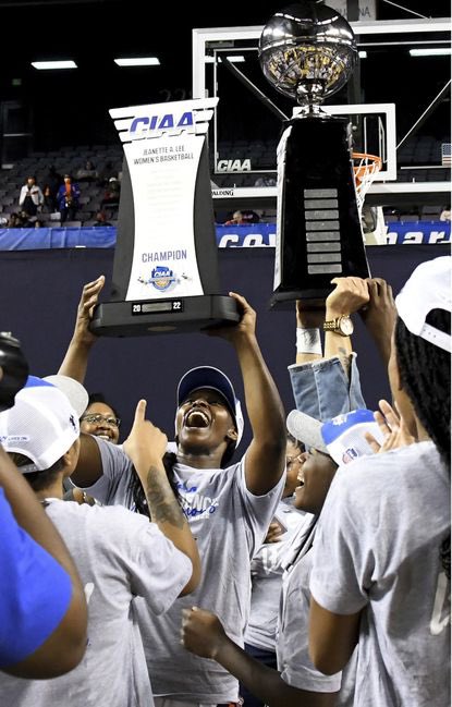 #CIAA women’s #basketball championship. Lincoln University’s Joy Morton holds the championship trophy after her team defeated Elizabeth City State University. Baltimoresun.com Photo by Barbara Haddock Taylor/Baltimore Sun