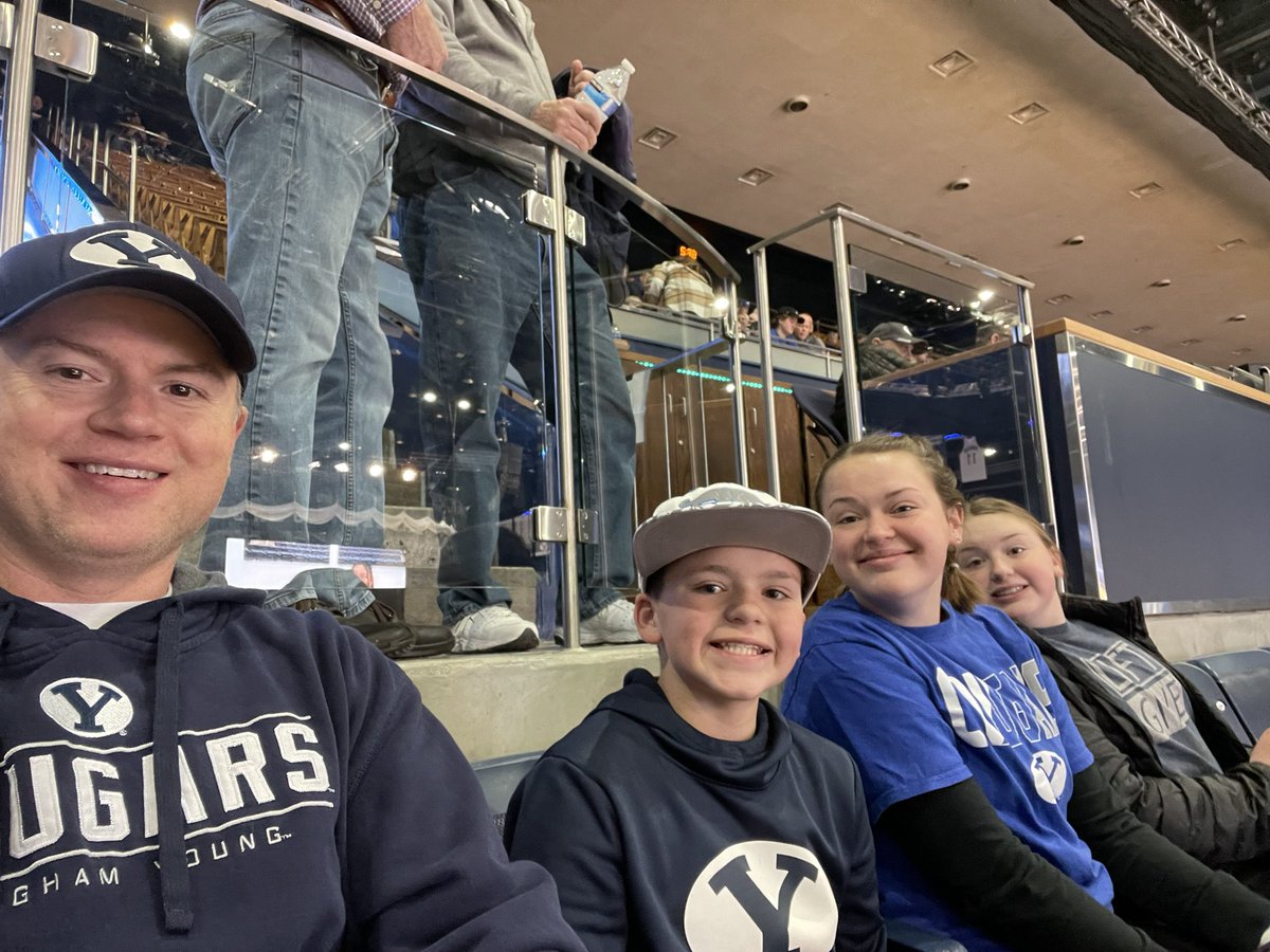 CYarsmith's tweet photo. Go Cougs!  Senior night. Section 8, Row 26, seats 3-6 #BYUhoops https://t.co/9RRkFTVozq