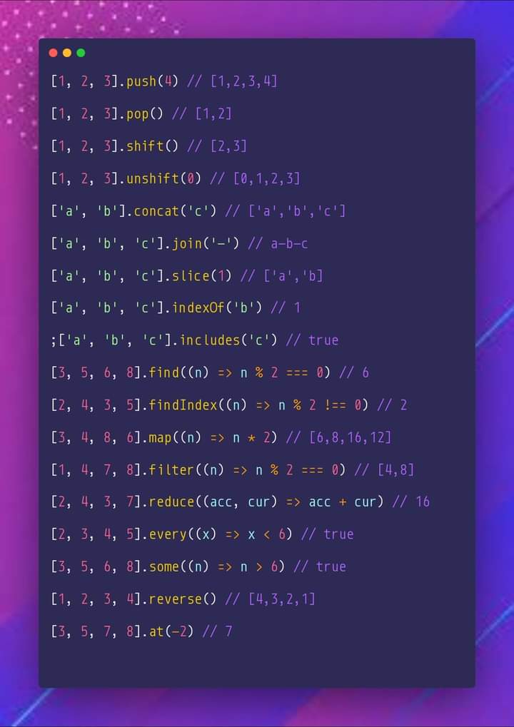norej_udeisa's tweet photo. The ultimate Javascript array cheatsheet 👋 #javascript #100DaysOfCode #programming https://t.co/i5YYUu79gW