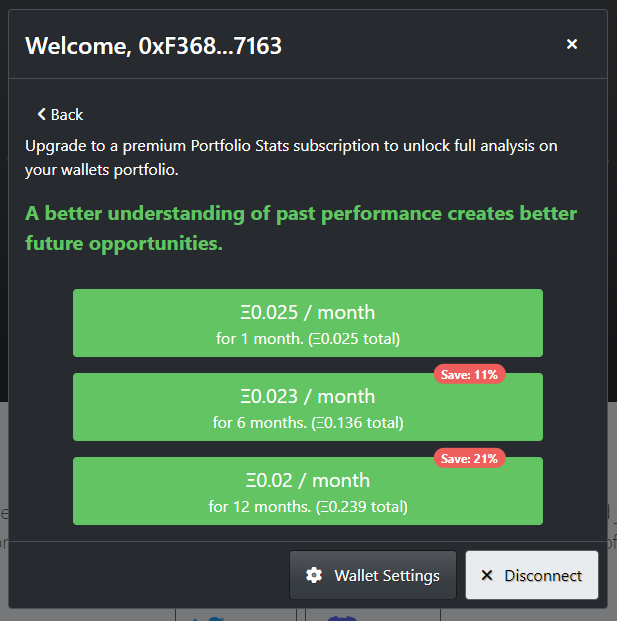 PortfolioStats's tweet photo. #SneakPeek of some upcoming UI (data is placeholder and not indicative of future data). Ability to send important site-wide messages is nice - Will be used to communicate imminent maintenance time, for example. What do you think? #NFTs #tools #web3 https://t.co/IcfnZomqvk