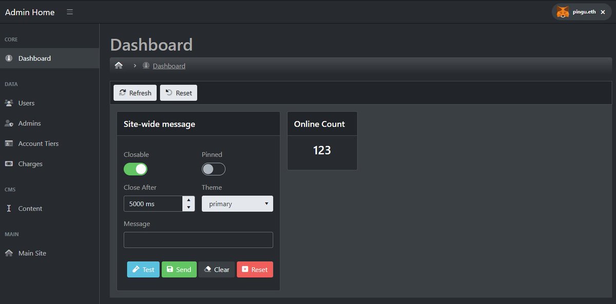 PortfolioStats's tweet photo. #SneakPeek of some upcoming UI (data is placeholder and not indicative of future data). Ability to send important site-wide messages is nice - Will be used to communicate imminent maintenance time, for example. What do you think? #NFTs #tools #web3 https://t.co/IcfnZomqvk