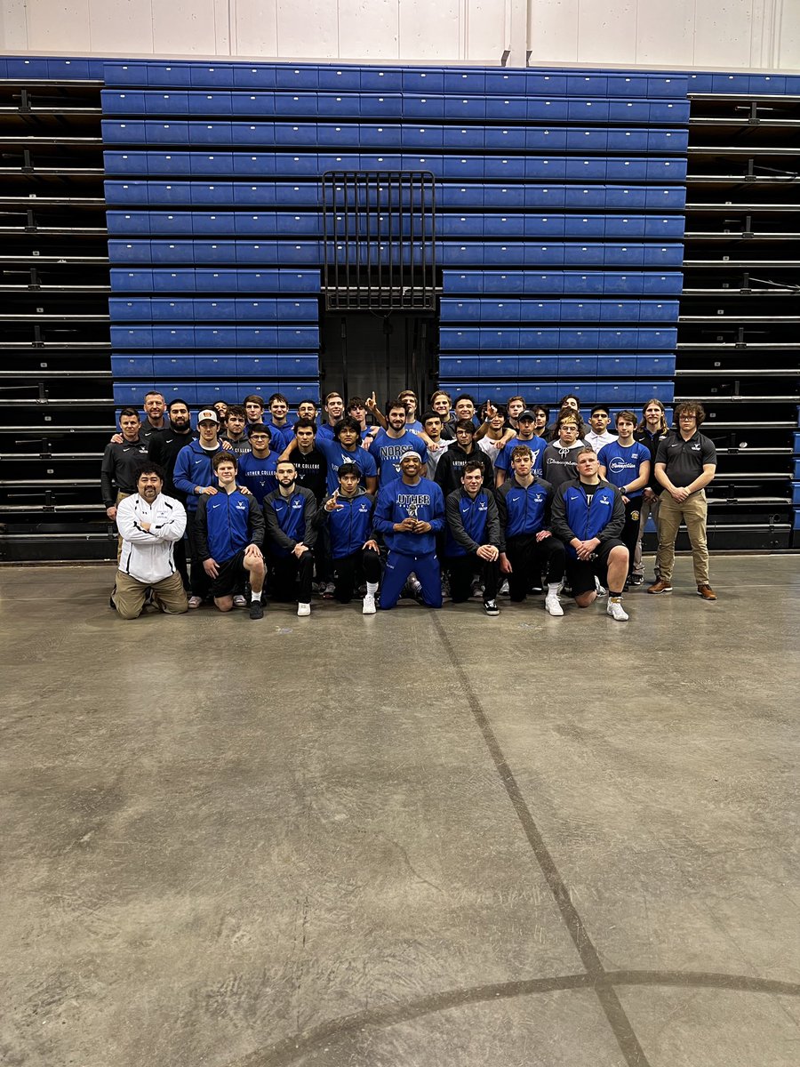 LutherWrestling's tweet photo. We are proud of this young team!  The future is bright!  Congrats to @CornDonovan for qualifying for the @NCAAWrestling Championships in 2 weeks with OT loss to #1 ranked wrestler in the country in the finals.  #TLAN https://t.co/a1jNv34ibt