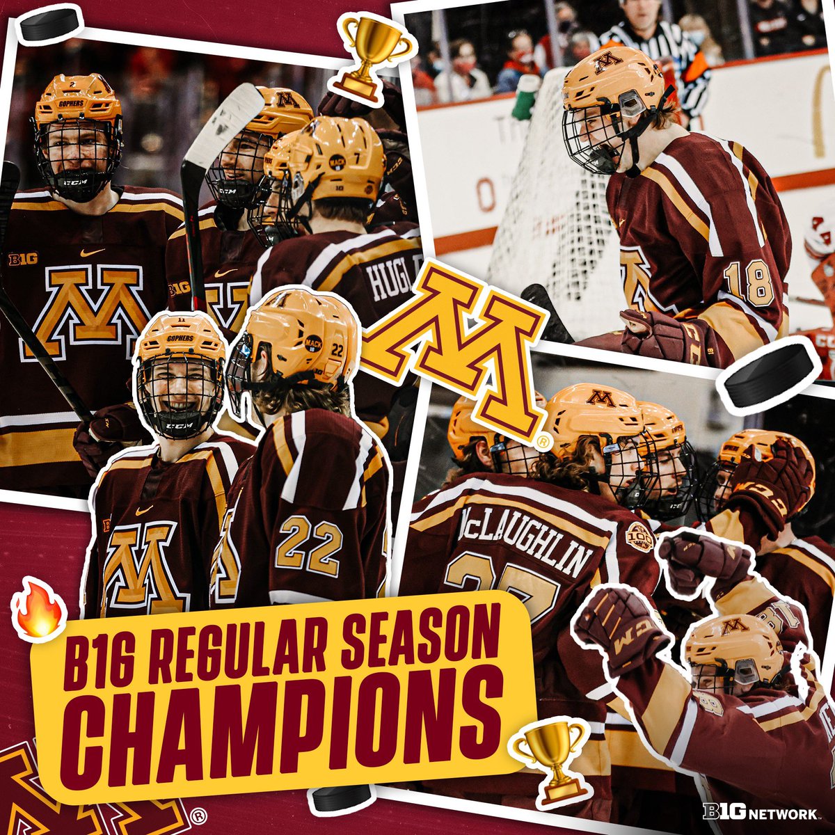 BigTenNetwork's tweet image. Here we go Gophers! 👏

@GopherHockey are the @B1GHockey Regular Season Champions! 🏆