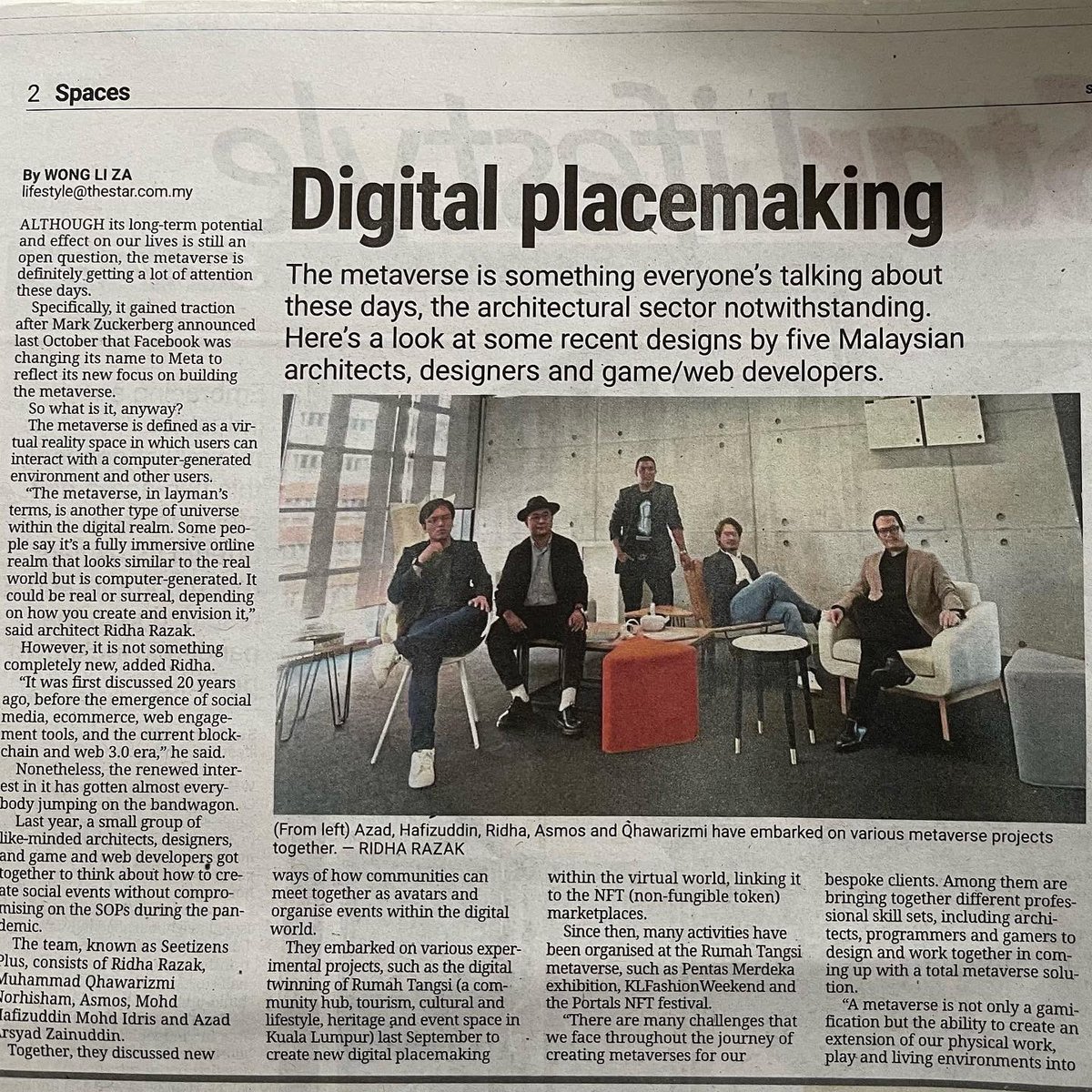 ArRidhaRazak's tweet photo. Browsing through Sunday Star today.. metaverse as a digital placemaking for community…

@seetiverseio @hafizdanpj @Qhawarizmi_qn @aceplxx @AsmosArchitect @ArRidhaRazak https://t.co/MtnH8SD99q