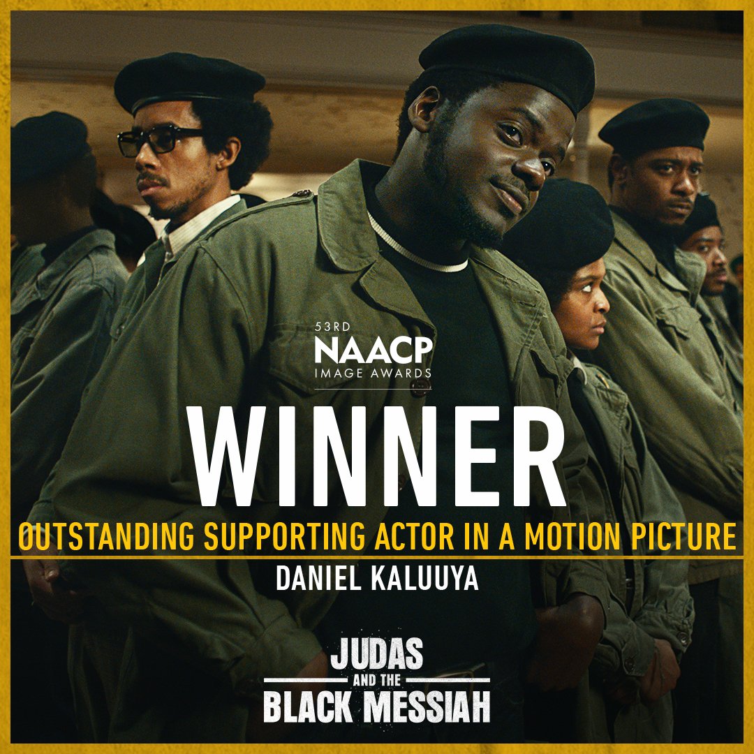 Congratulations to #JudasAndTheBlackMessiah's Daniel Kaluuya on his #NAACPImageAwards win for Outstanding Supporting Actor!