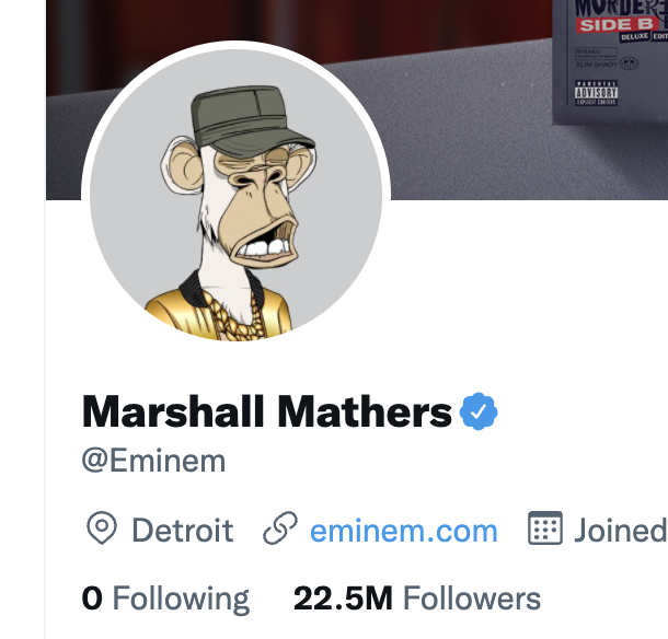 pfpmetrics's tweet photo. Top 3 @BoredApeYC verified accounts?
@neymarjr (56M)
@jimmyfallon (51M)
@Eminem (23M) https://t.co/3YvPG8i11f