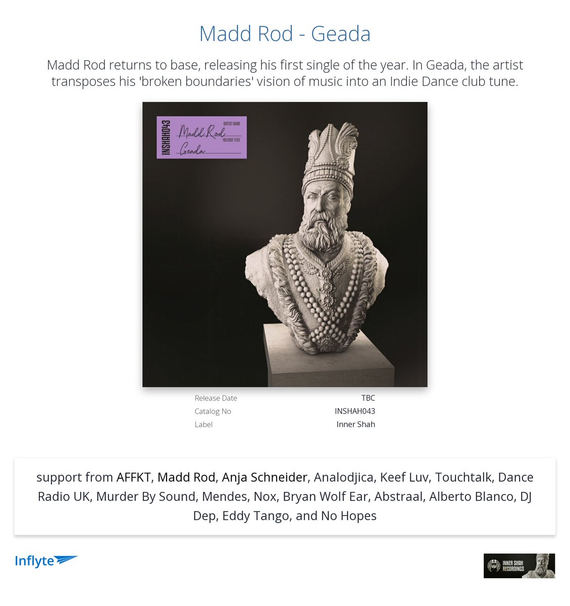 Cheers <a href="/anjaschneider/">Anja Schneider</a> for the review "Love the vibe !!! Will play in my daily radio show."
inflyteapp.com/r/bzr256