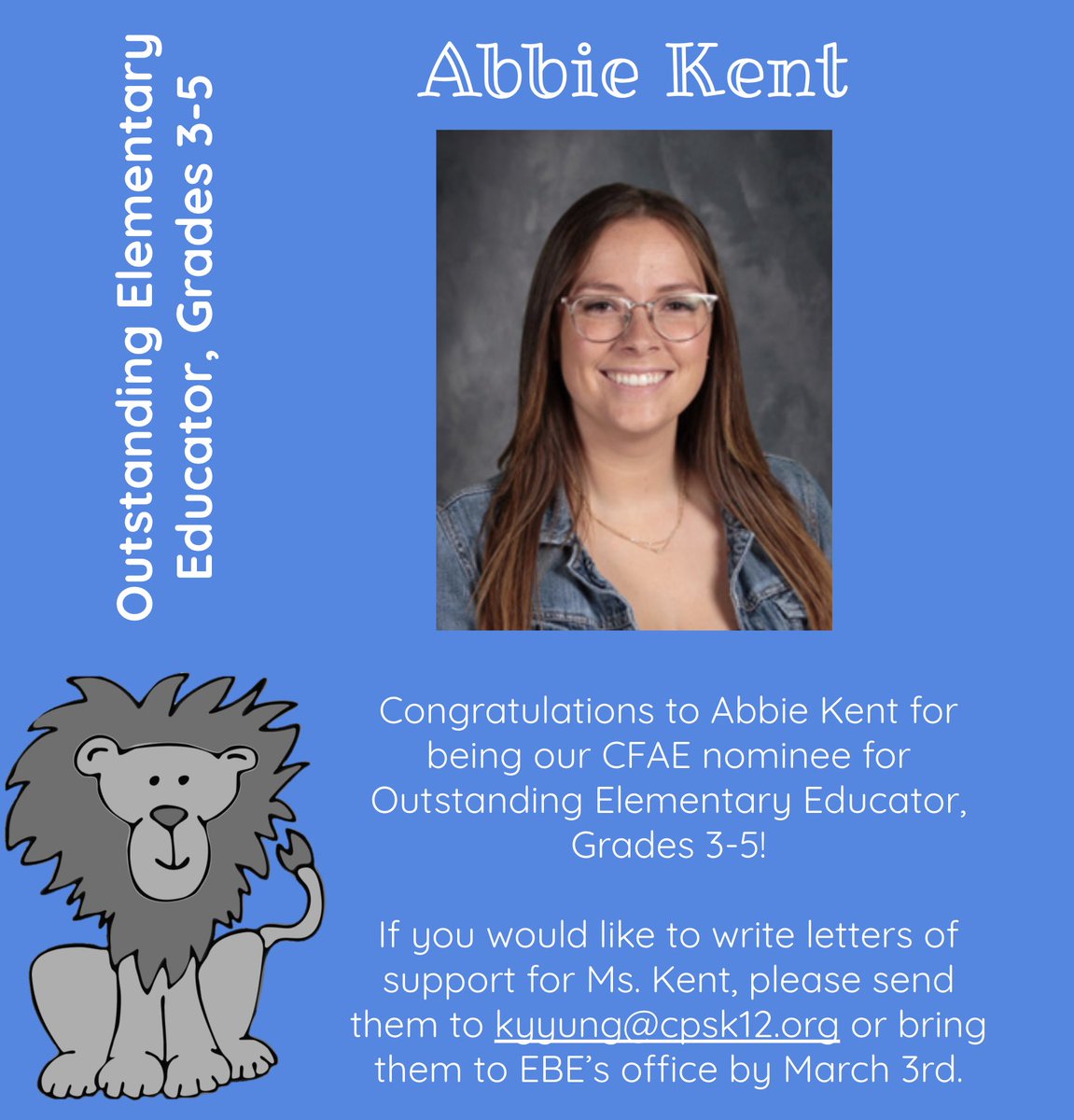 MrsWies's tweet photo. Congrats to our CFAE Nominees!  #EBELionPRIDE #CPSBest #ScholarsFirst @MsKnottEBE @MsKentEBE @MrsGoolsbyEBE https://t.co/H6NhxVi9zH