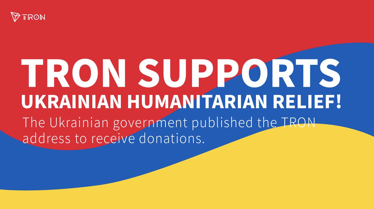 trondao's tweet image. 💪#TRON supports Ukrainian humanitarian relief! The Ukrainian government published the #TRON address to receive donations.

⚒️@justinsuntron has made the initial donation of $200,000 #USDT on #TRON to #Ukraine 🇺🇦