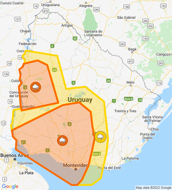 Inumet_'s tweet photo. Alerta naranja y amarilla por Tormentas fuertes
Se actualizará a las 03:00 o ante cambios significativos

Más info: https://t.co/zY2u8OFmLu https://t.co/W6UJ3IQAZD