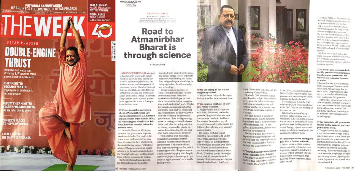 On the eve of #NationalScienceDay on Feb 28, exclusive interview in “The Week” magazine. Read: theweek.in/theweek/specia…