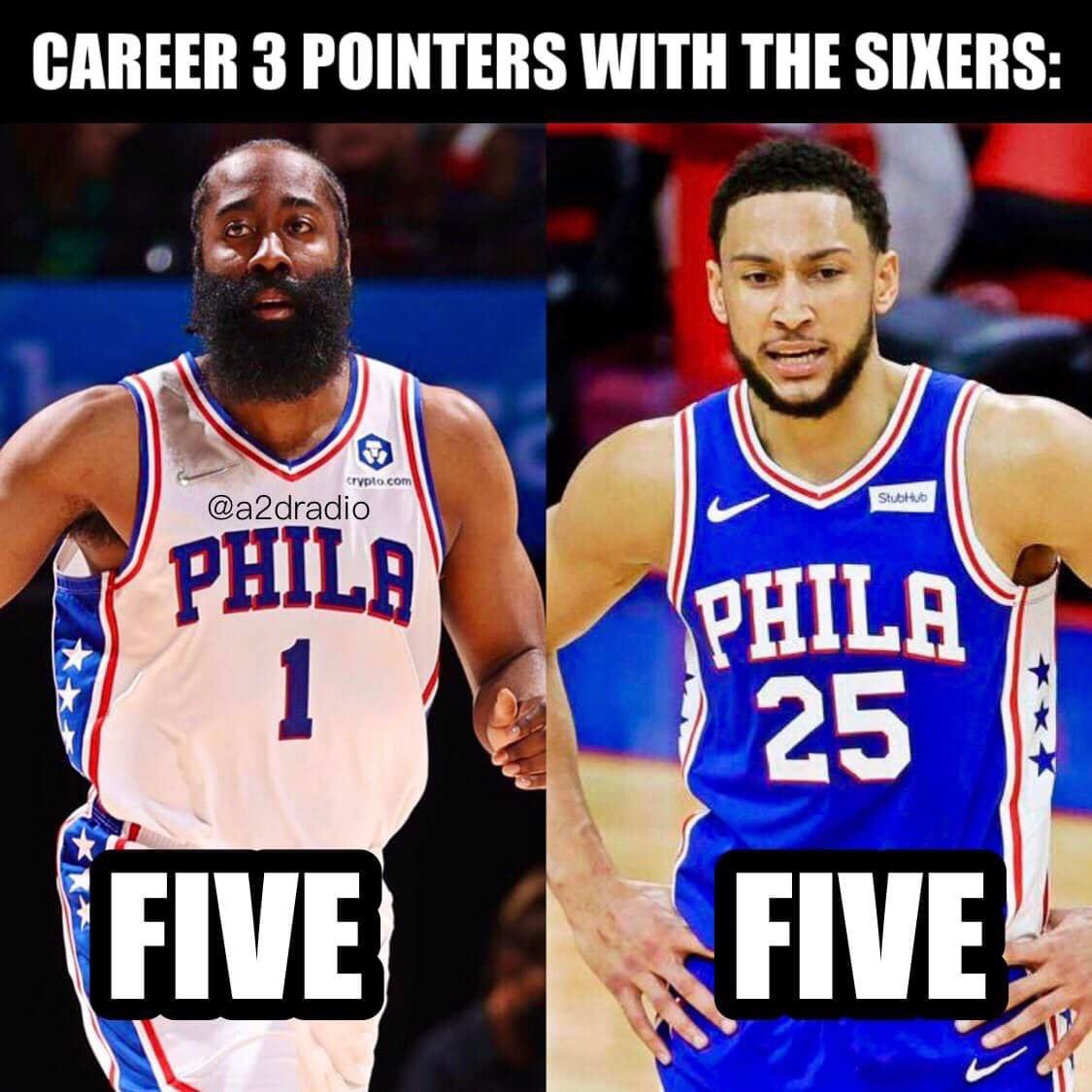 SharonH33870691's tweet photo. I love this. 1 game vs 200+ games. #Sixers #76ers #ByeByeBen #HelloHarden https://t.co/ah9prJSmfc