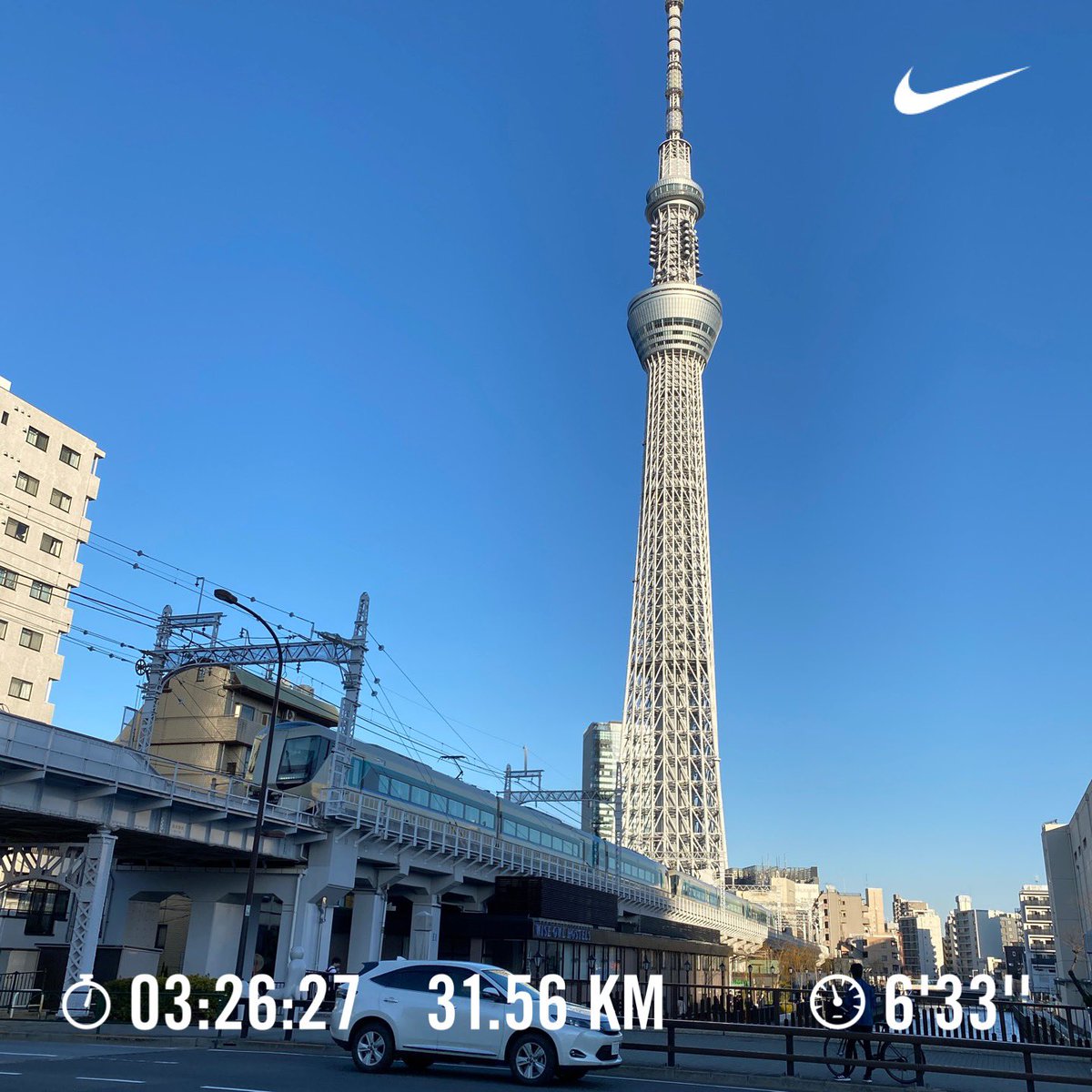 whyko53's tweet photo. 今日は31.56kmを走りました。
1月9日は30kmを走る予定でしたがスマホの電池が少なくなったため、28.75kmで終わったのですが今日は31kmを完走できました。完走できると嬉しいですね。
#ラン #ランニング #31km #スカイツリー https://t.co/lqZU8Girmf