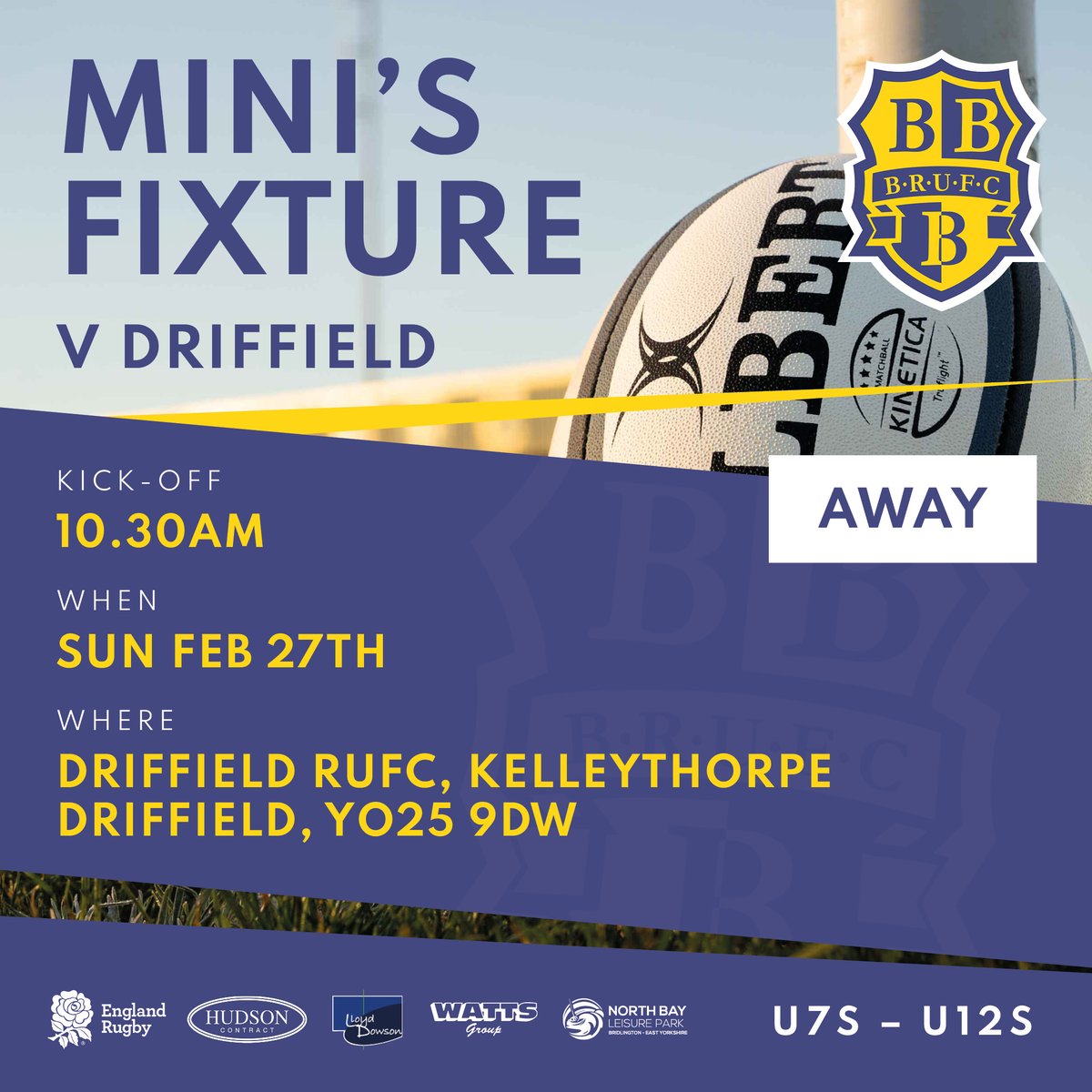 BridlingtonRUFC's tweet photo. Good luck team! 

🏟️ Away
⏰ 10:30 am KO 
🗓️ Sun 27th Feb 
🤝 Driffield

#BRUFC 💪 https://t.co/iVcV7sVqof