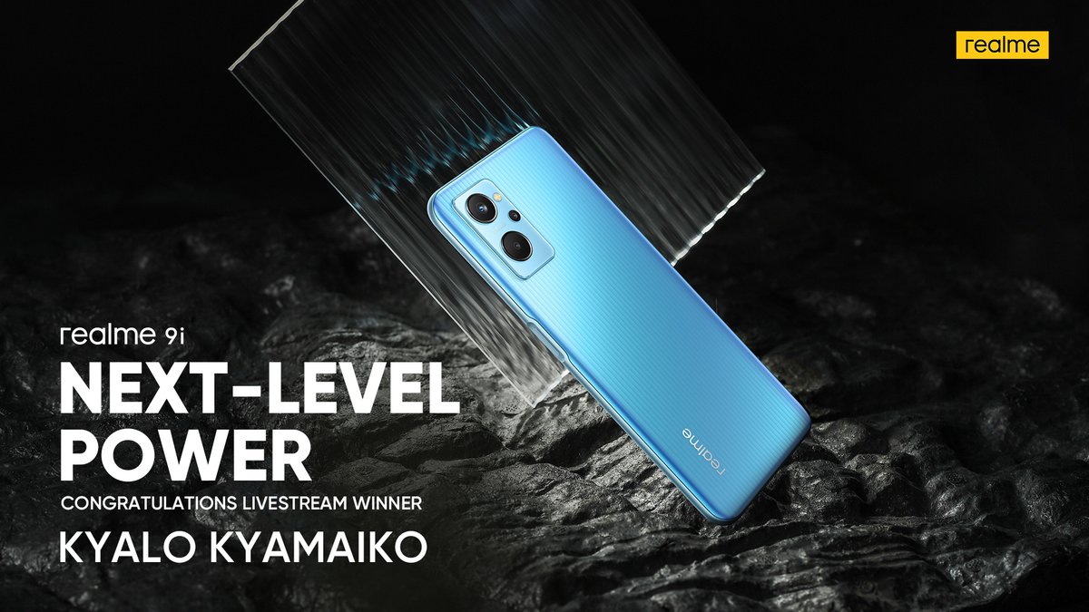 realmeKenya's tweet photo. 👏Congratulations to Kyalo Kyamaiko(YT), our Live Launch Giveaway winner, for providing the first correct answer, Qualcomm, Snapdragon 680 6nm Processor.
You'll be walking away with a #realme9i.
Please inbox us your contact information.
#OnlyiCan #realmeKenya #NextLevelPower https://t.co/iRRiNV7s0y